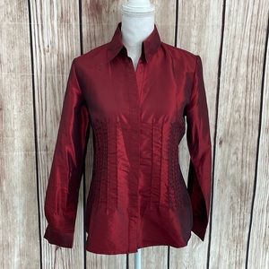 ColdWater Creek Dark Red NWT Button Down Top w/Beaded Accents - Small